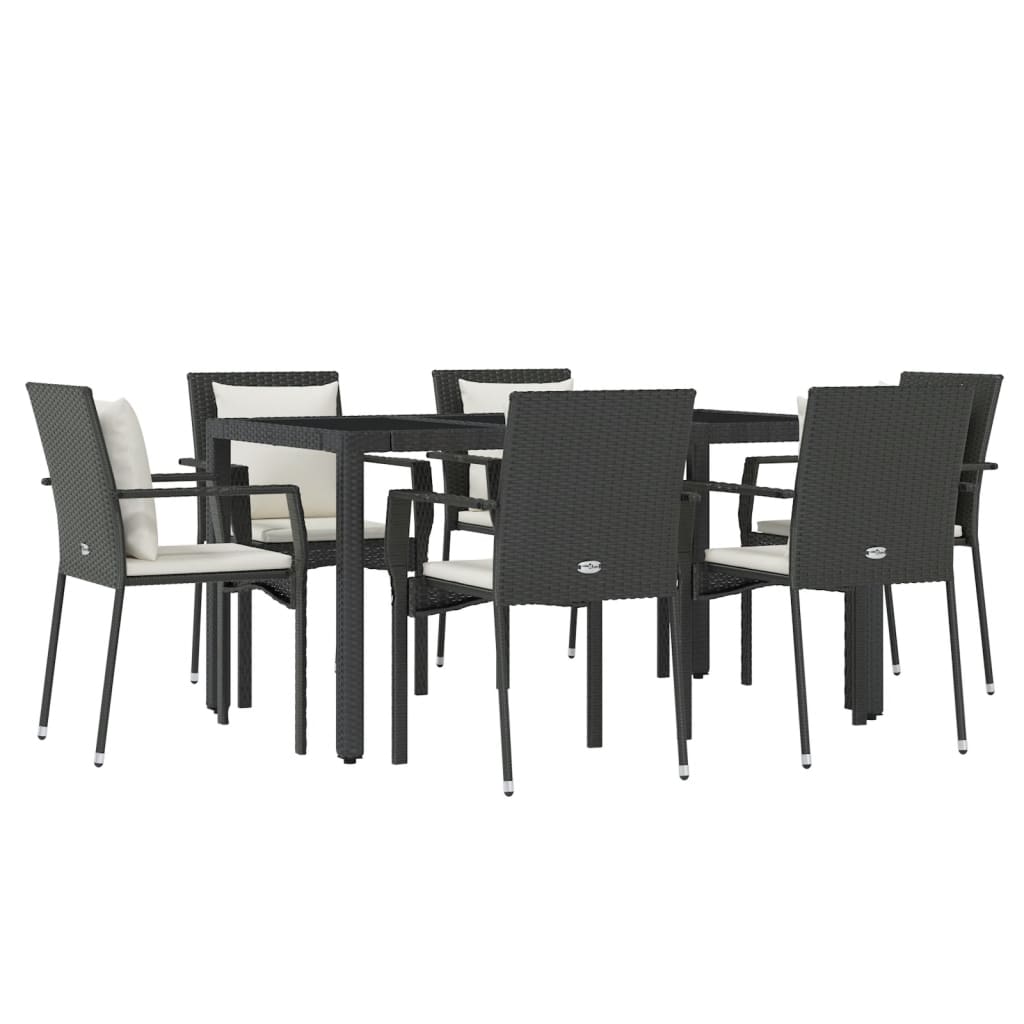 vidaXL Set de comedor de jardín 7 pzas y cojines ratán sintético negro