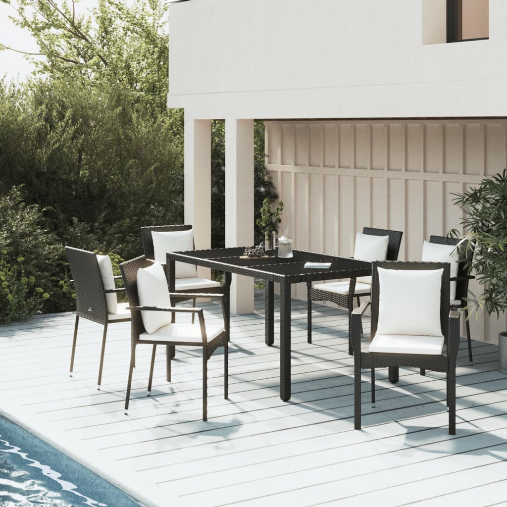 vidaXL Set de comedor de jardín 7 pzas y cojines ratán sintético negro