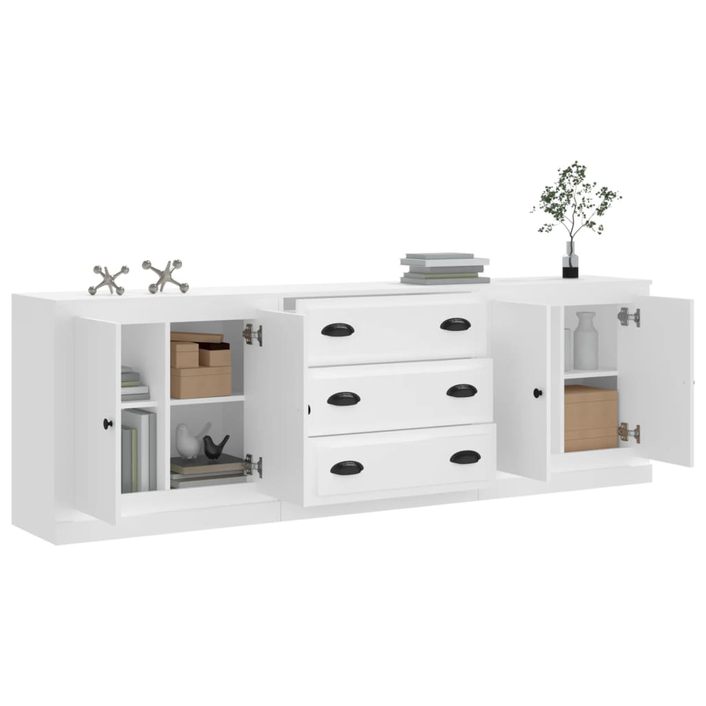 vidaXL Aparadores 3 piezas madera contrachapada blanco