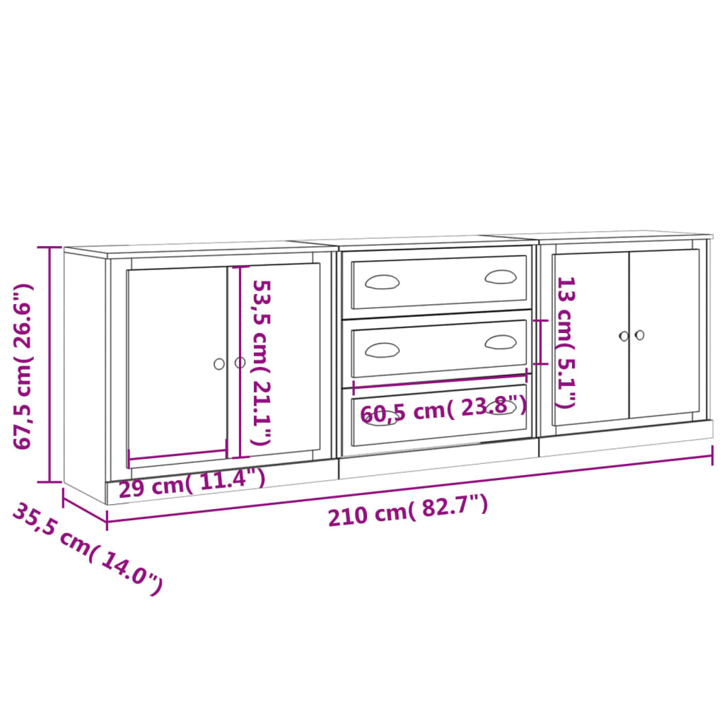 vidaXL Aparadores 3 piezas madera contrachapada blanco