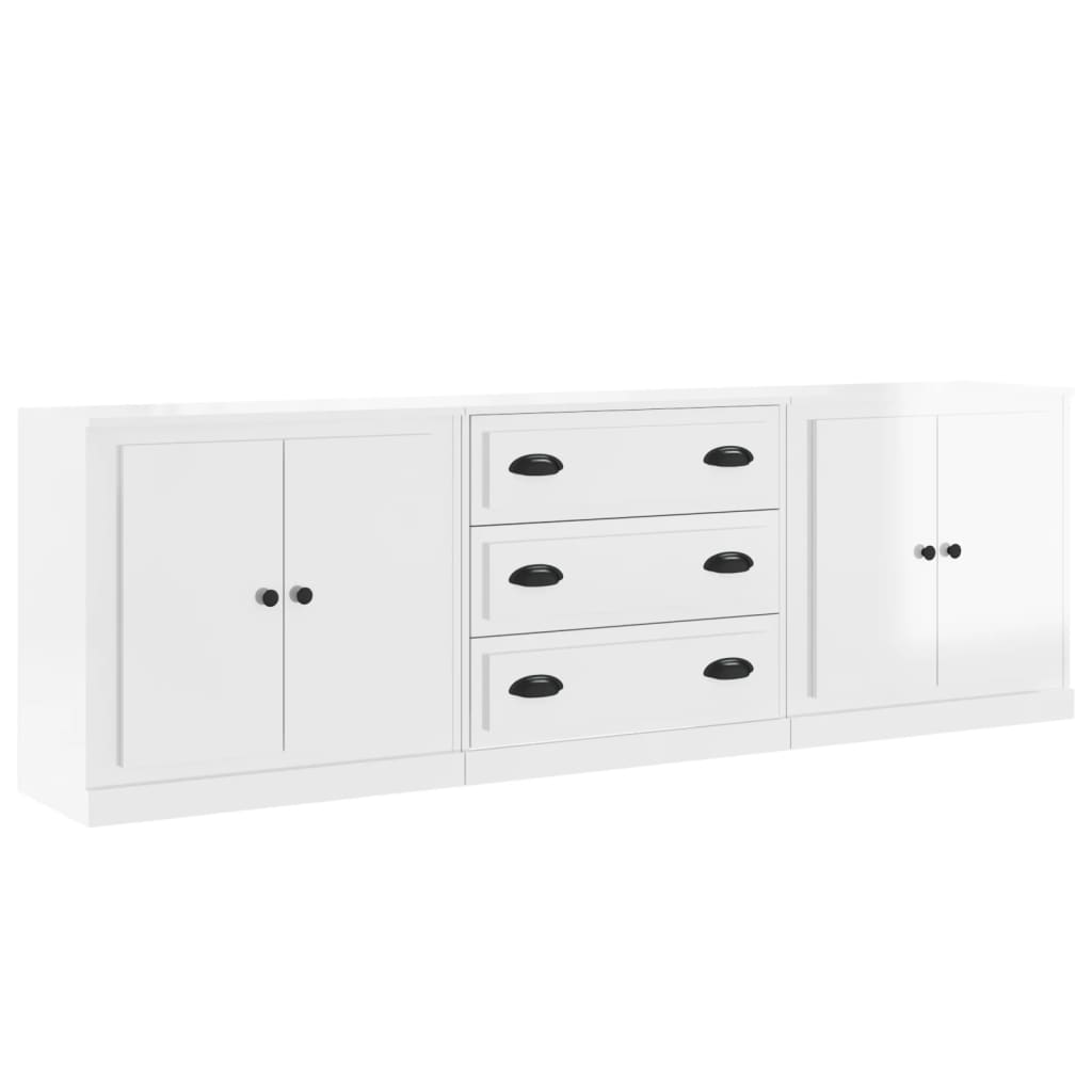 vidaXL Aparadores 3 uds madera contrachapada blanco brillo