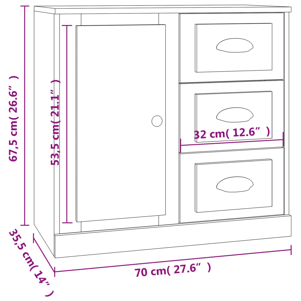 vidaXL Aparadores 2 piezas madera contrachapada blanco