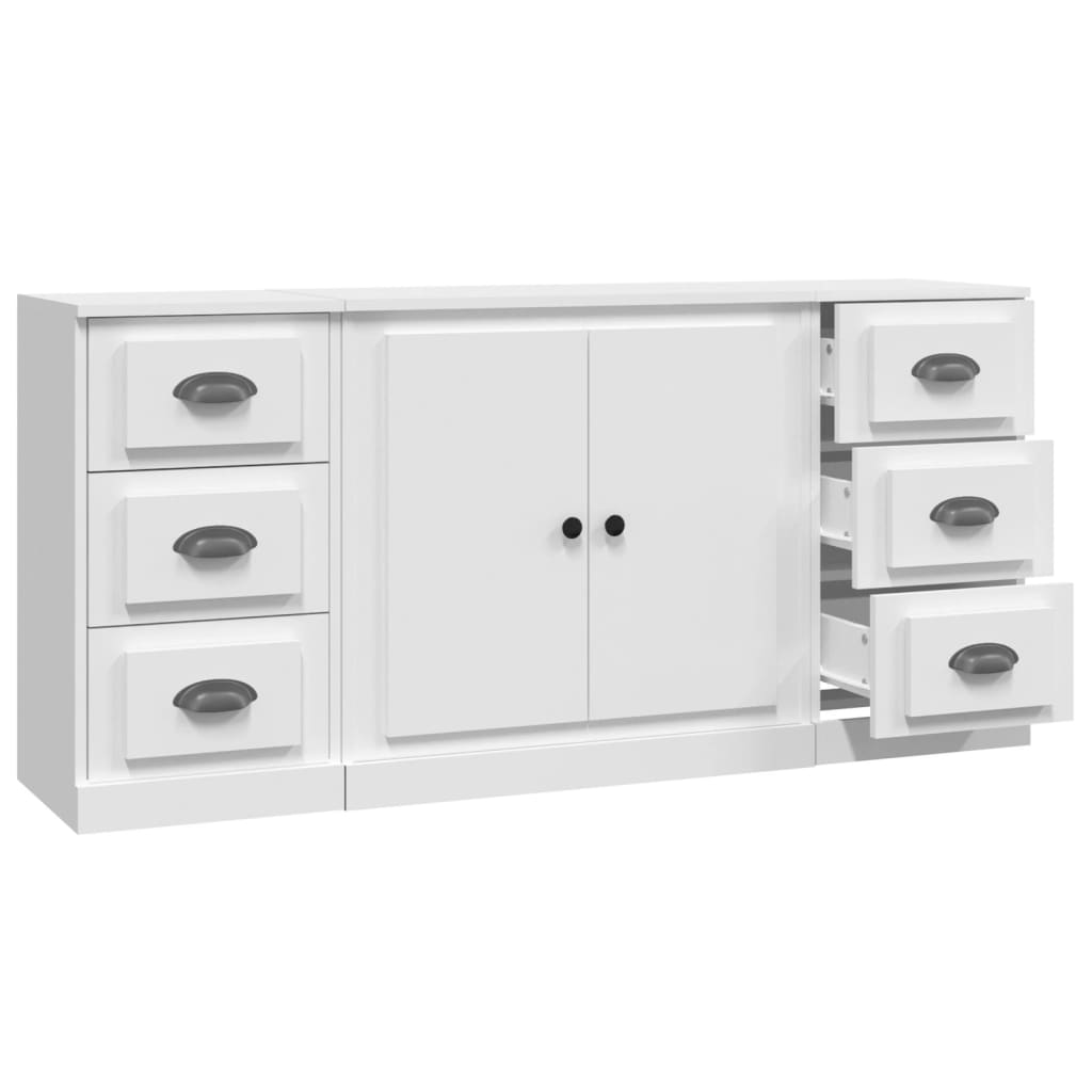 vidaXL Aparadores 3 piezas madera contrachapada blanco