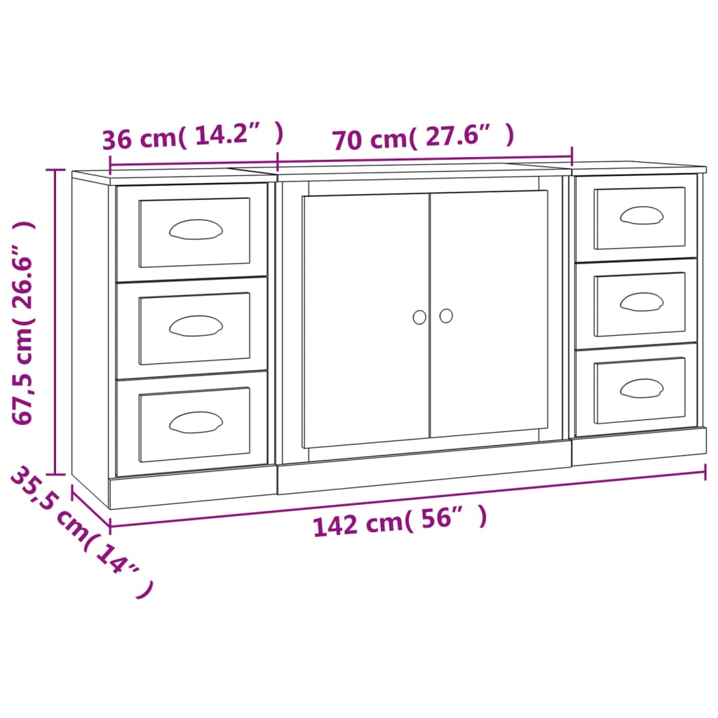 vidaXL Aparadores 3 piezas madera contrachapada blanco