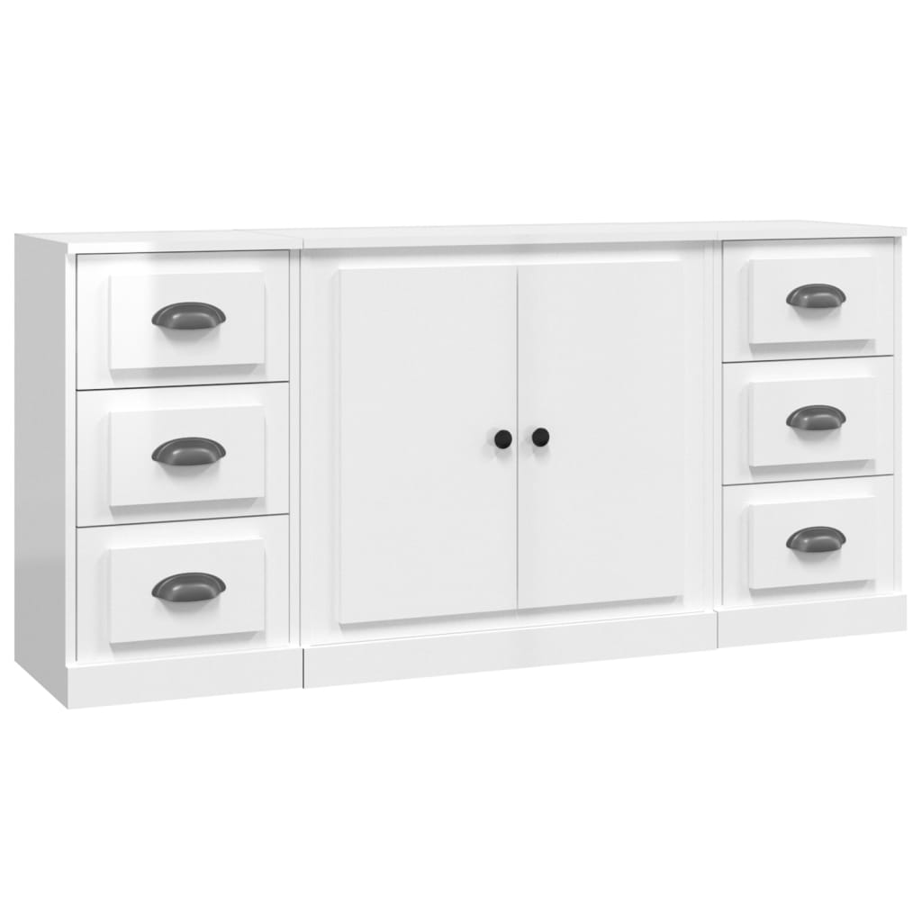 vidaXL Aparadores 3 uds madera contrachapada blanco brillo