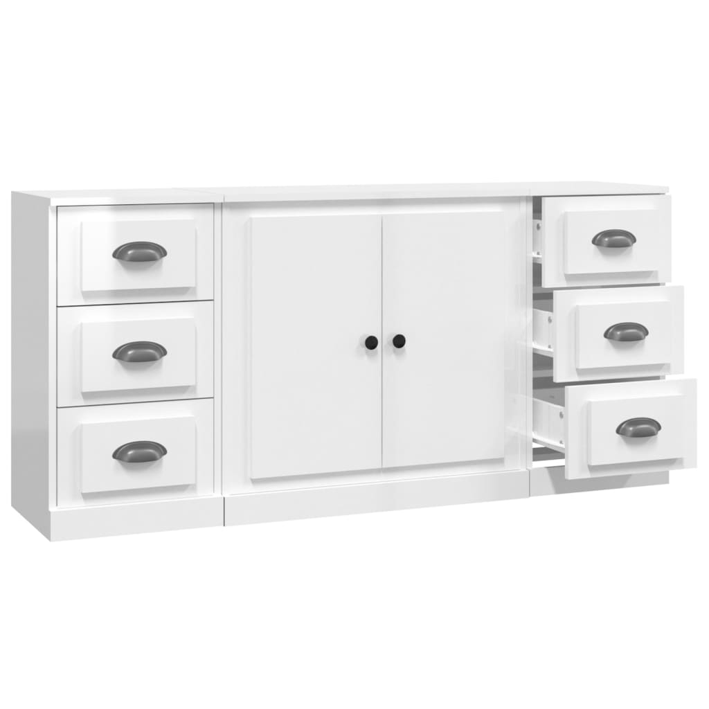 vidaXL Aparadores 3 uds madera contrachapada blanco brillo