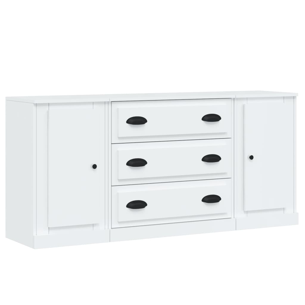 vidaXL Aparadores 3 uds madera contrachapada blanco brillo