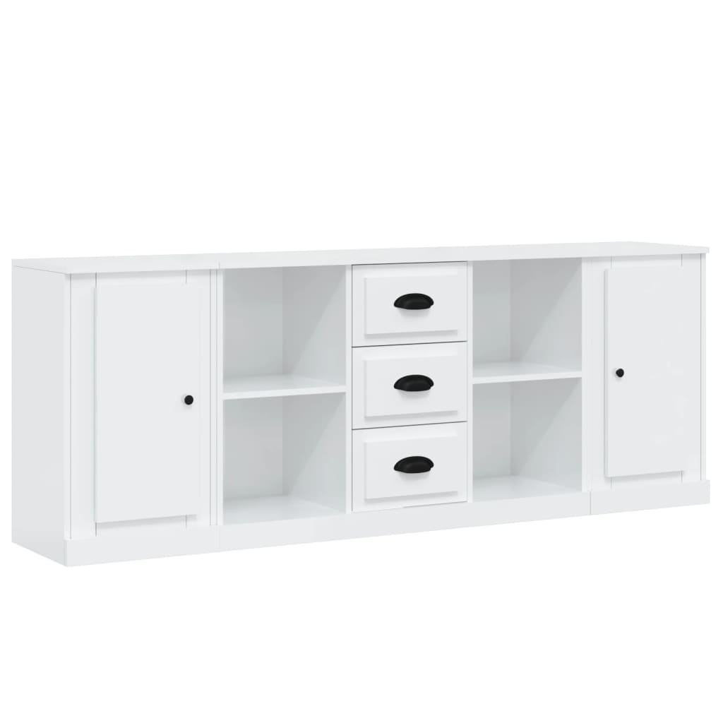 vidaXL Aparadores 3 uds madera contrachapada blanco brillo