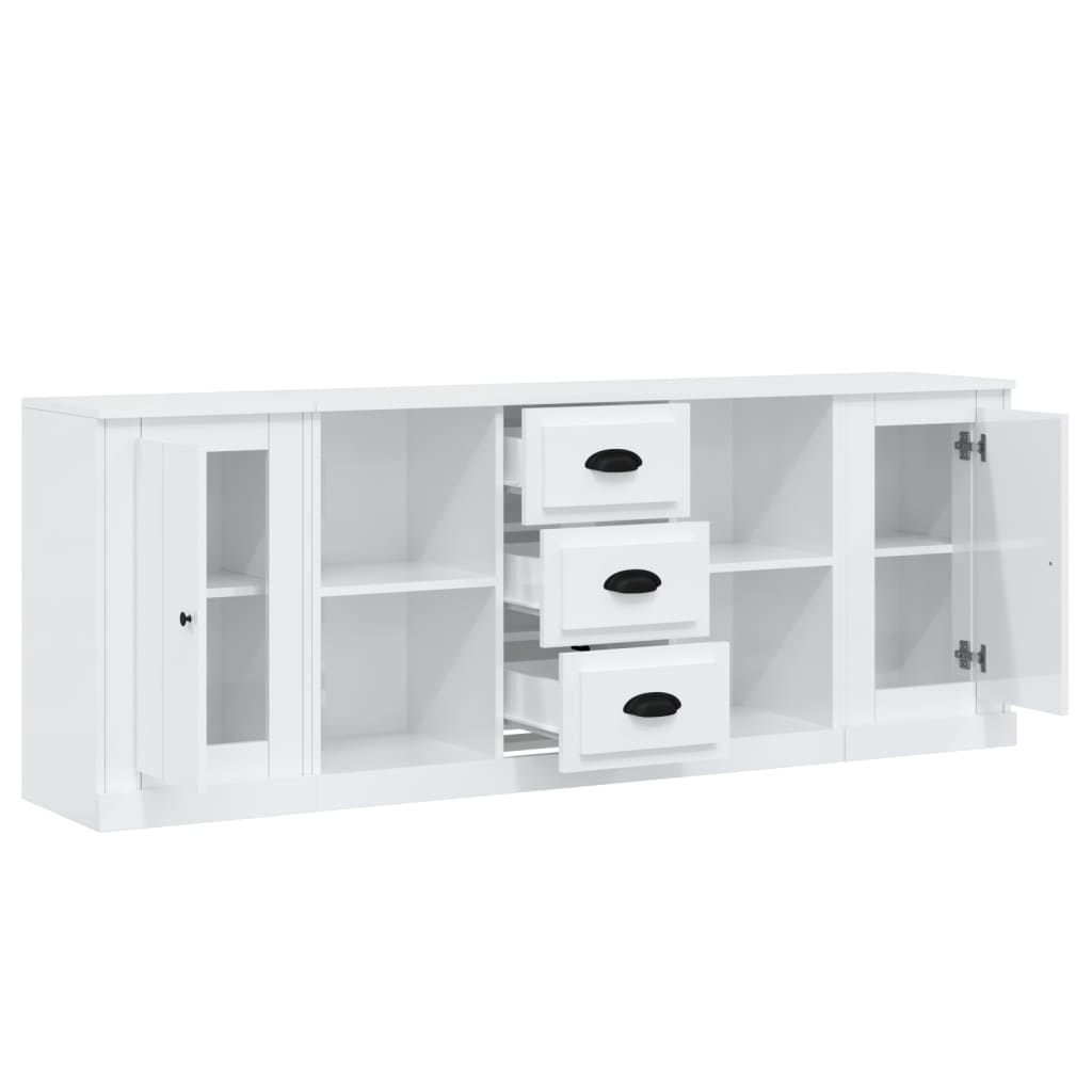 vidaXL Aparadores 3 uds madera contrachapada blanco brillo