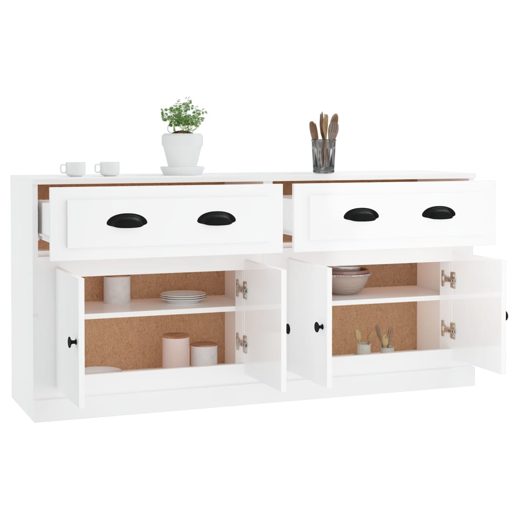 vidaXL Aparadores 2 uds madera contrachapada blanco brillo