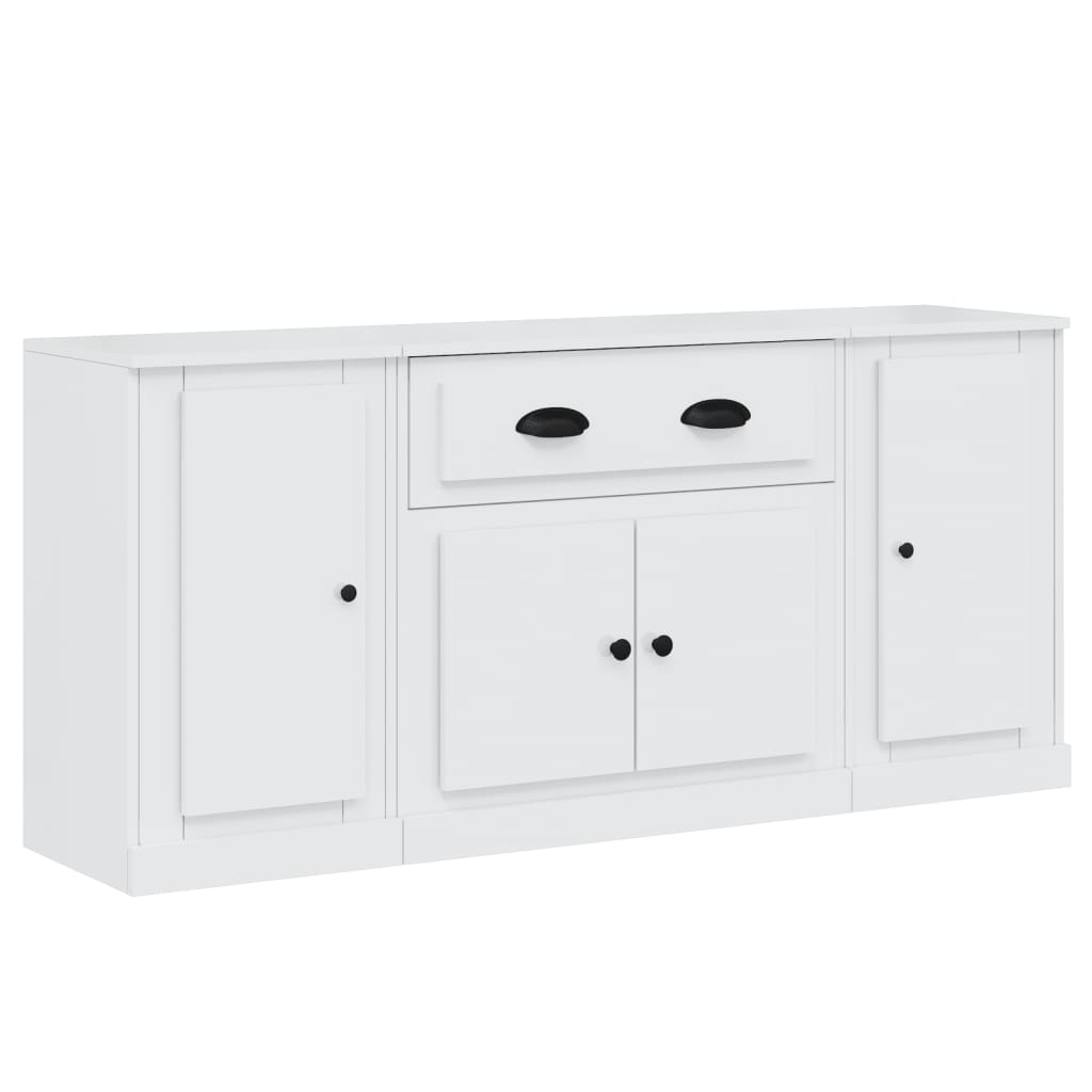 vidaXL Aparadores 3 uds madera contrachapada blanco brillo