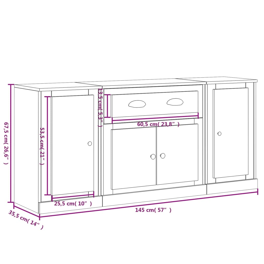 vidaXL Aparadores 3 uds madera contrachapada blanco brillo