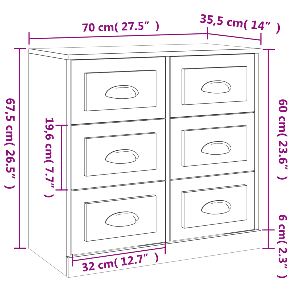 vidaXL Aparadores 2 piezas madera contrachapada blanco