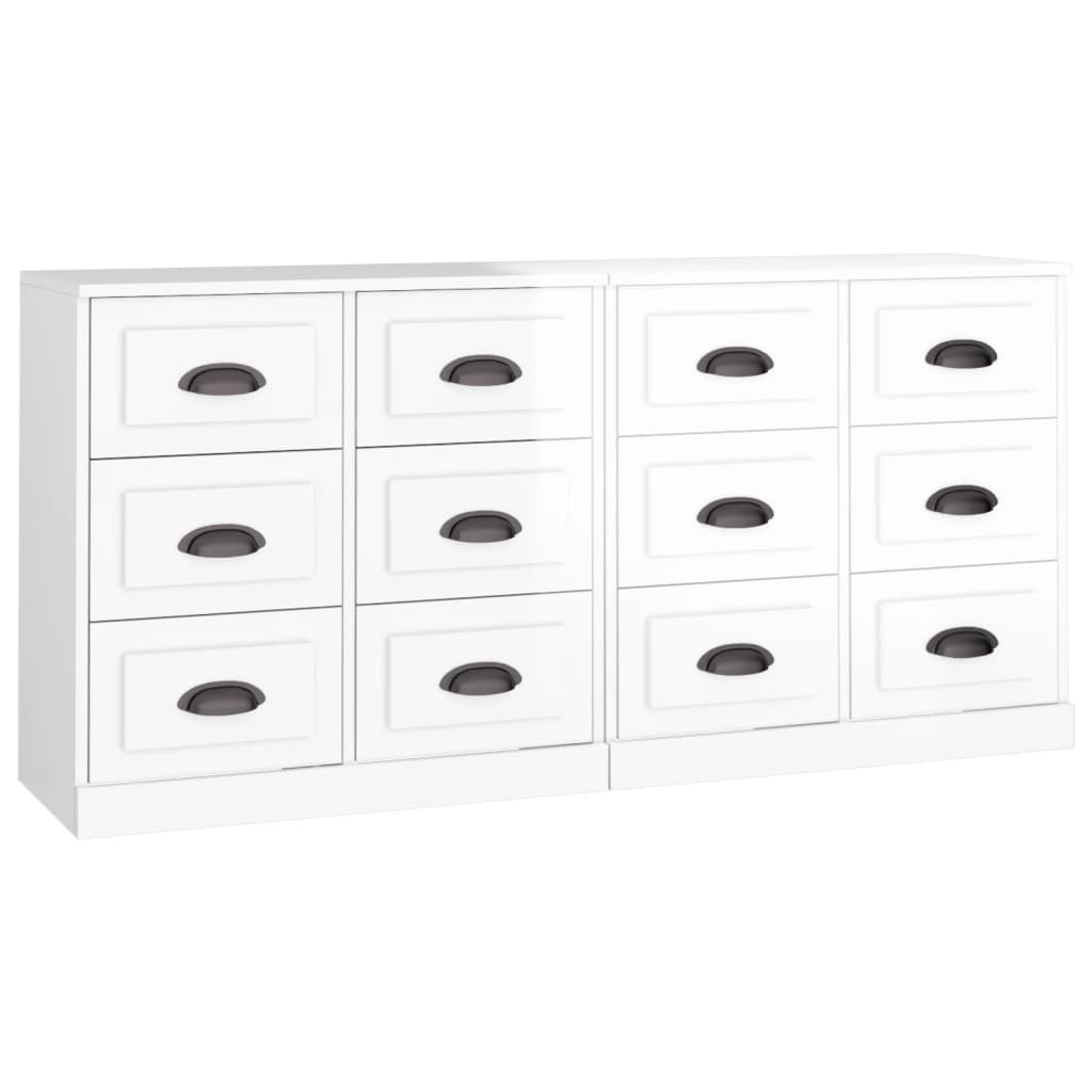 vidaXL Aparadores 2 uds madera contrachapada blanco brillo