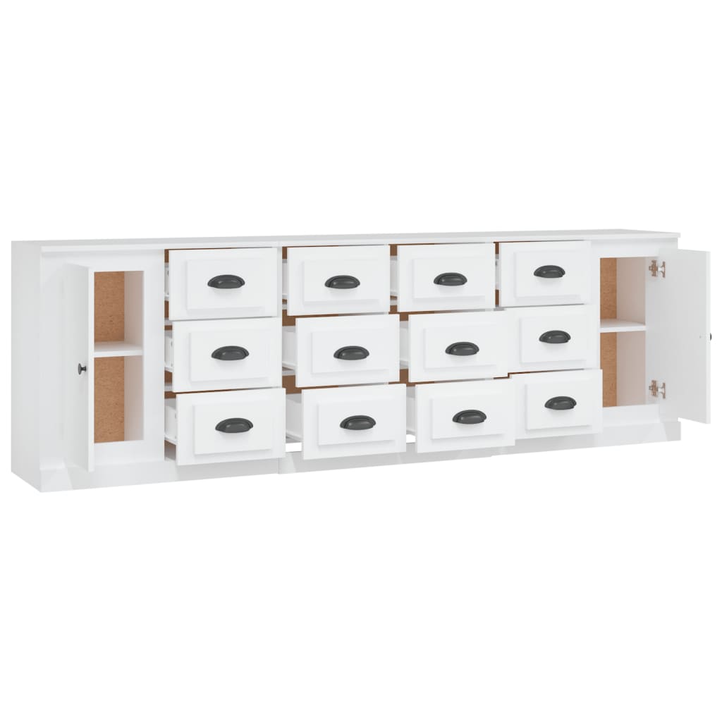 vidaXL Aparadores 3 piezas madera contrachapada blanco