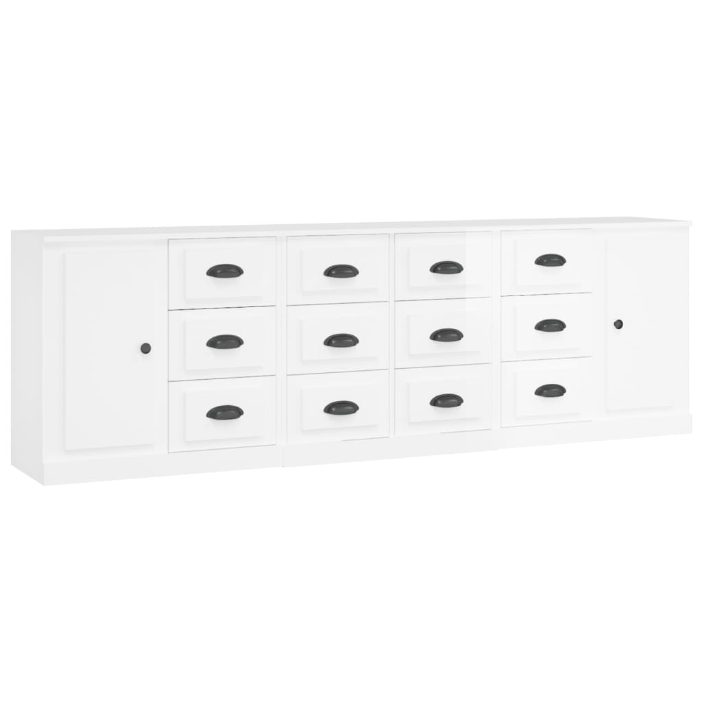 vidaXL Aparadores 3 uds madera contrachapada blanco brillo