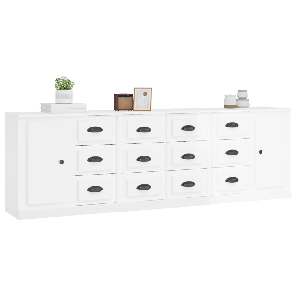 vidaXL Aparadores 3 uds madera contrachapada blanco brillo