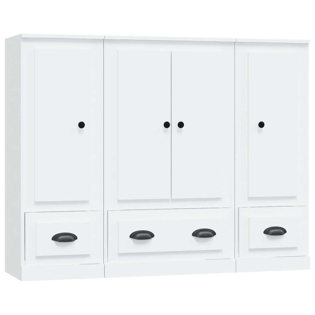 vidaXL Aparadores altos 3 piezas madera contrachapada blanco