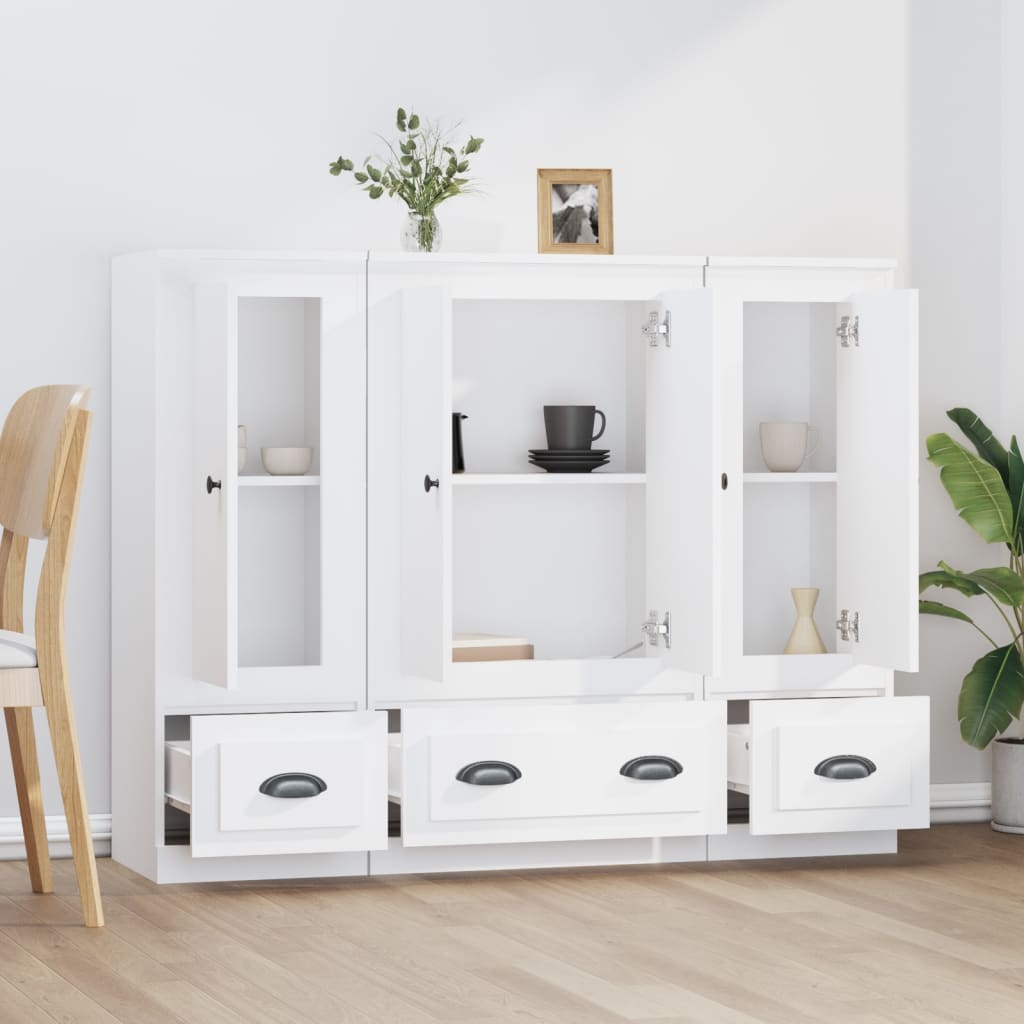 vidaXL Aparadores altos 3 piezas madera contrachapada blanco