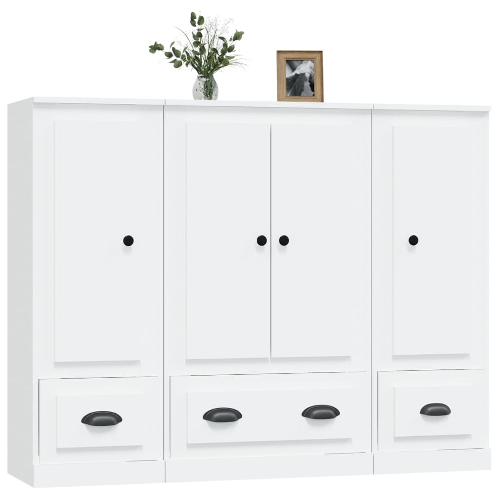 vidaXL Aparadores altos 3 piezas madera contrachapada blanco