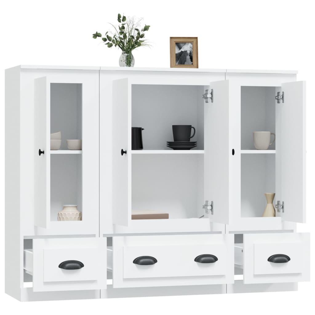 vidaXL Aparadores altos 3 piezas madera contrachapada blanco