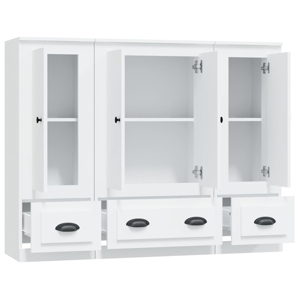 vidaXL Aparadores altos 3 piezas madera contrachapada blanco