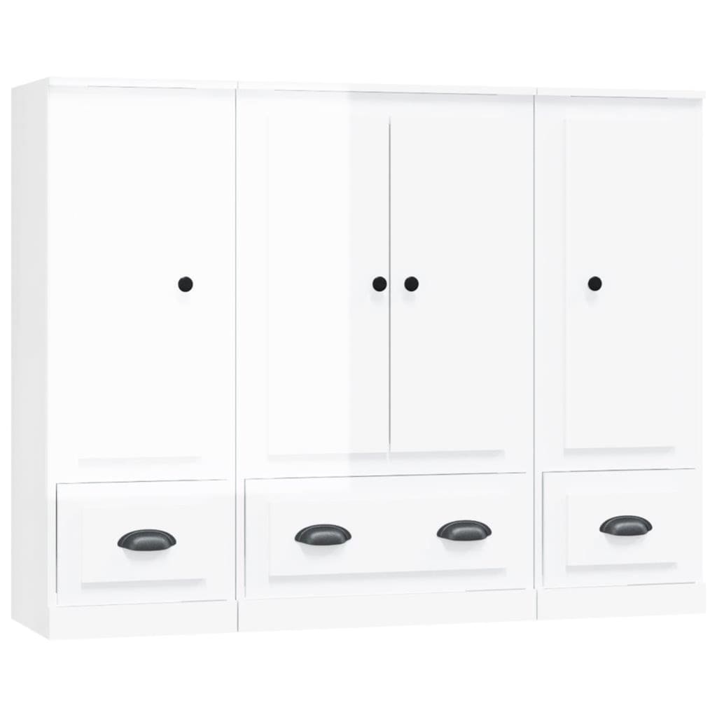 vidaXL Aparador alto de madera 3 piezas contrachapada blanco brillo