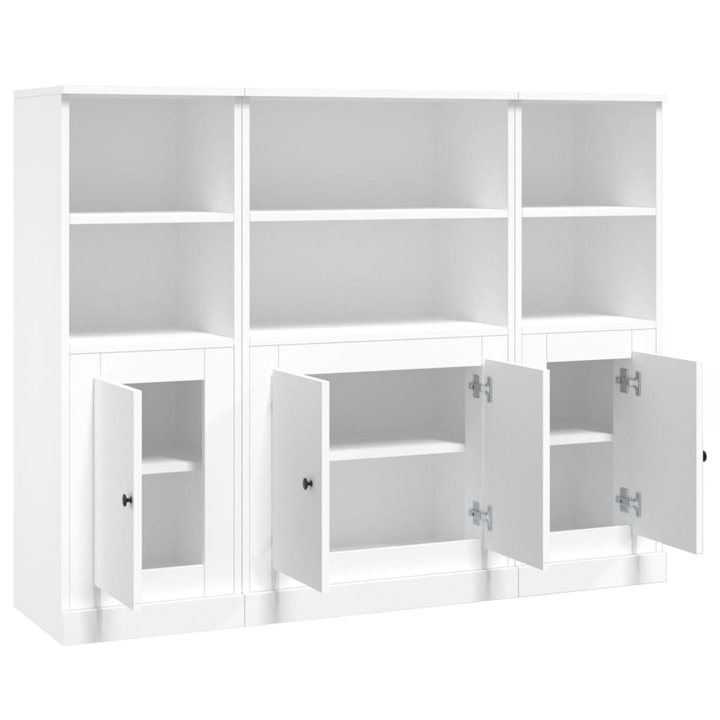 vidaXL Aparadores altos 3 piezas madera contrachapada blanco