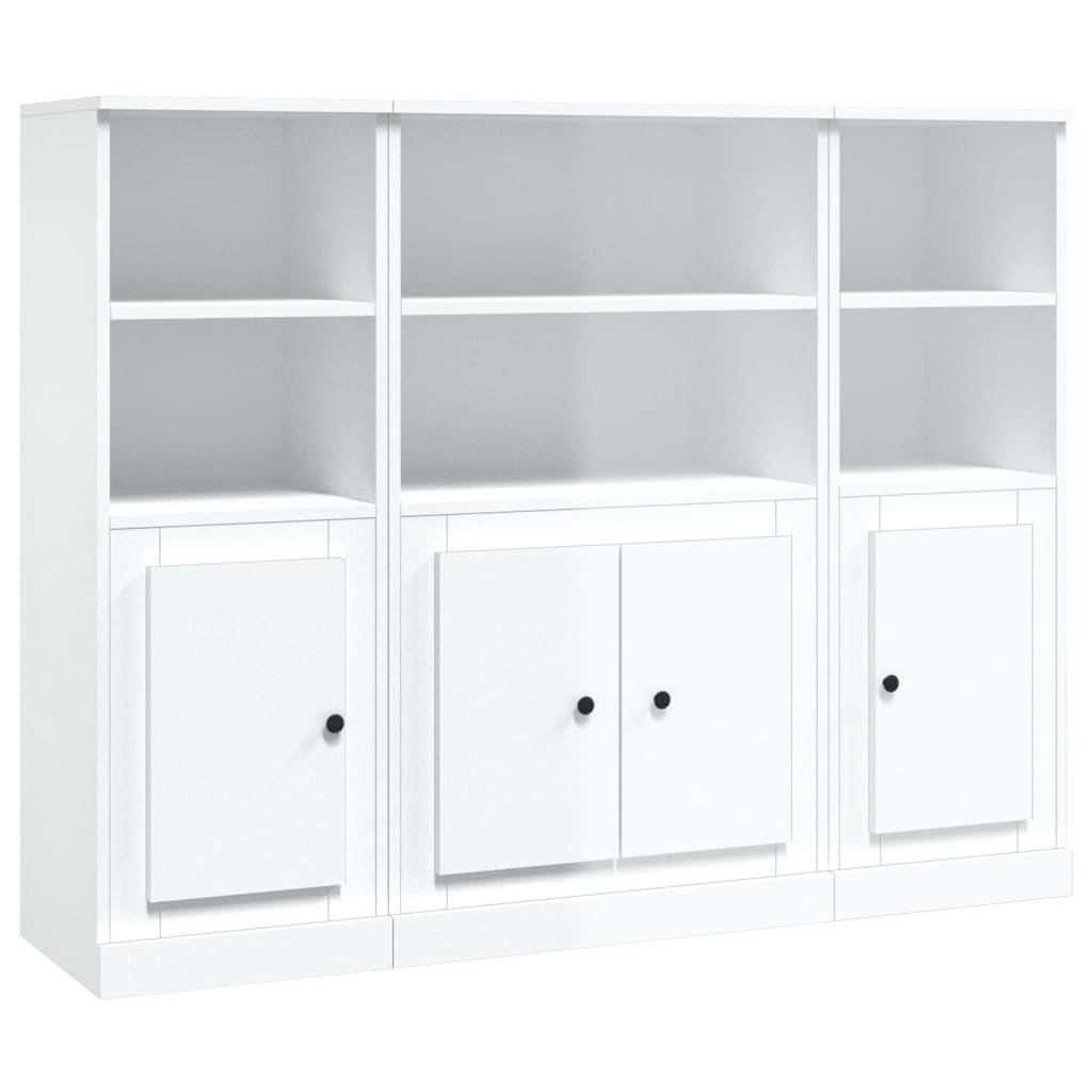 vidaXL Aparador alto de madera 3 piezas contrachapada blanco brillo