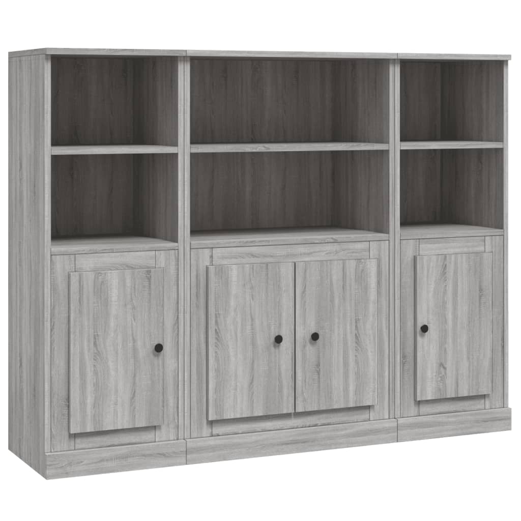 vidaXL Aparador alto 3 piezas madera contrachapada gris Sonoma