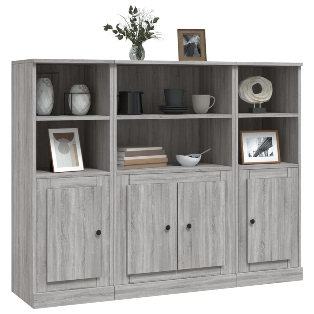 vidaXL Aparador alto 3 piezas madera contrachapada gris Sonoma