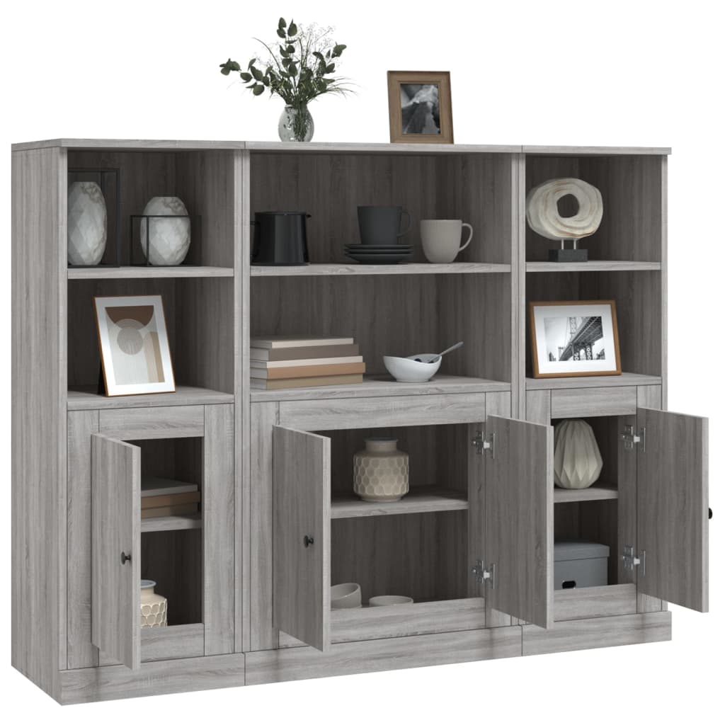 vidaXL Aparador alto 3 piezas madera contrachapada gris Sonoma