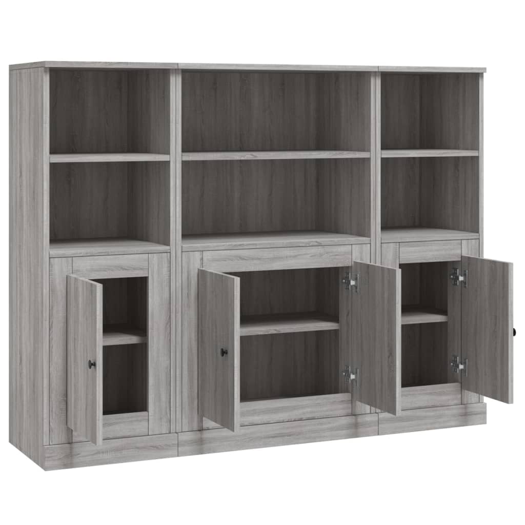 vidaXL Aparador alto 3 piezas madera contrachapada gris Sonoma