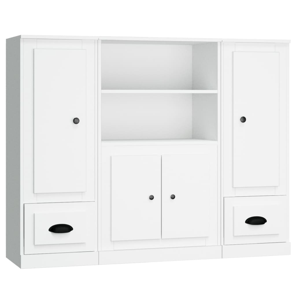 vidaXL Aparadores altos 3 piezas madera contrachapada blanco