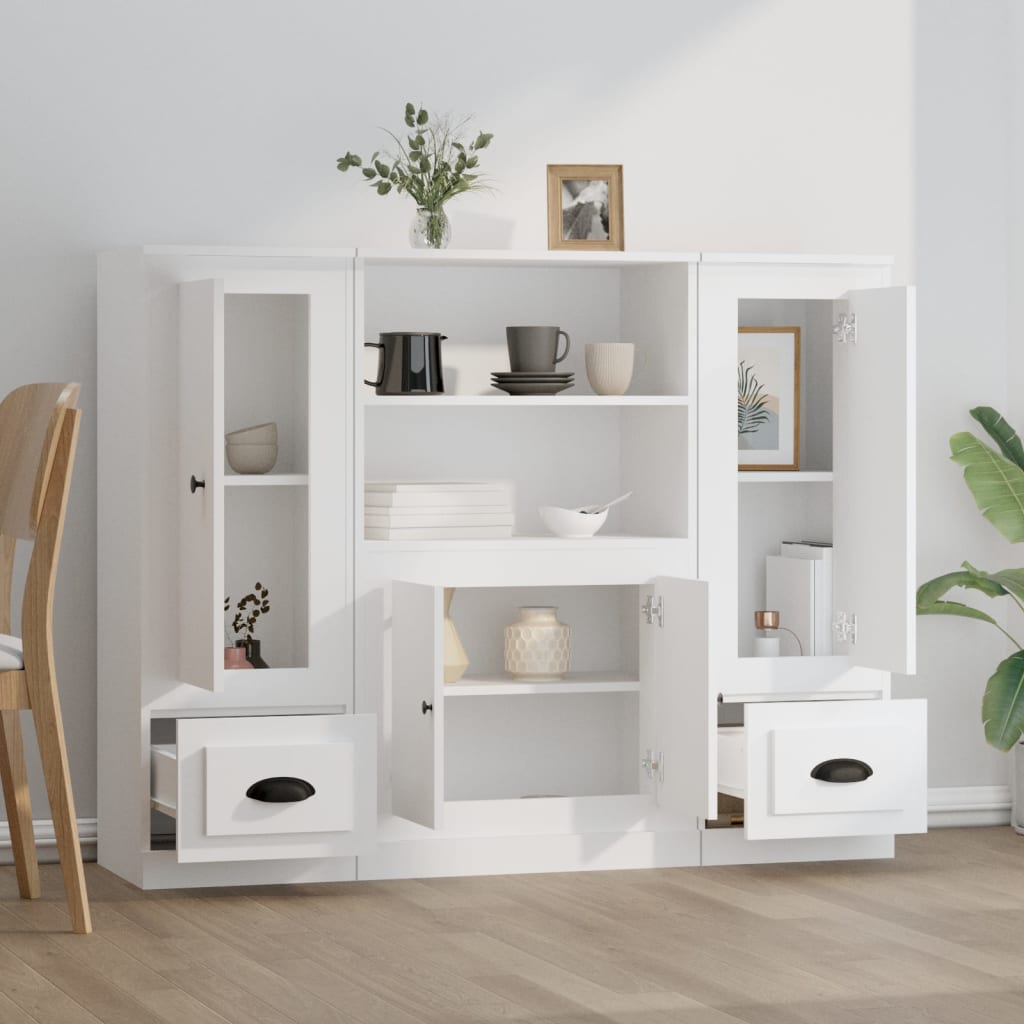 vidaXL Aparadores altos 3 piezas madera contrachapada blanco