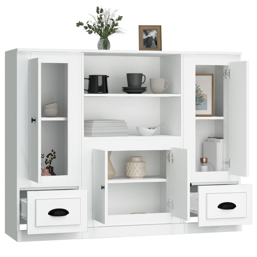 vidaXL Aparadores altos 3 piezas madera contrachapada blanco