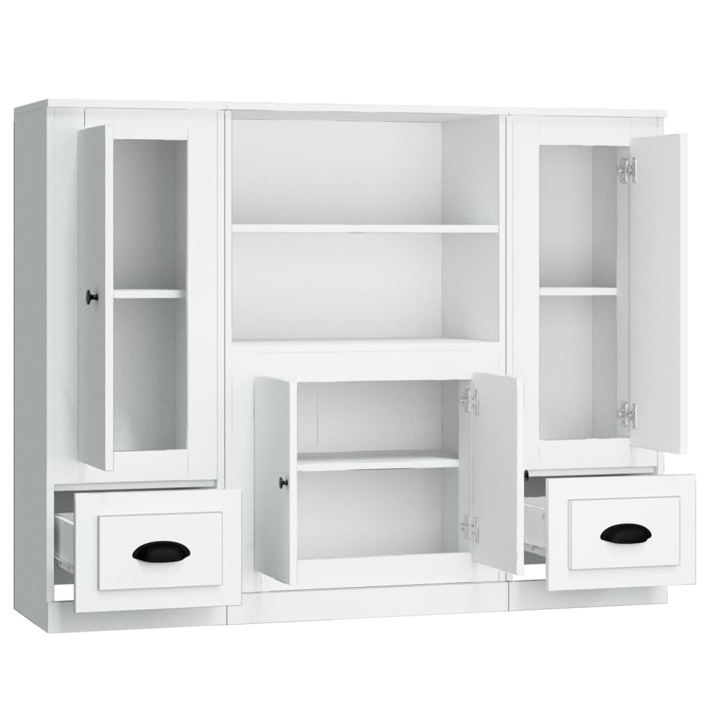 vidaXL Aparadores altos 3 piezas madera contrachapada blanco