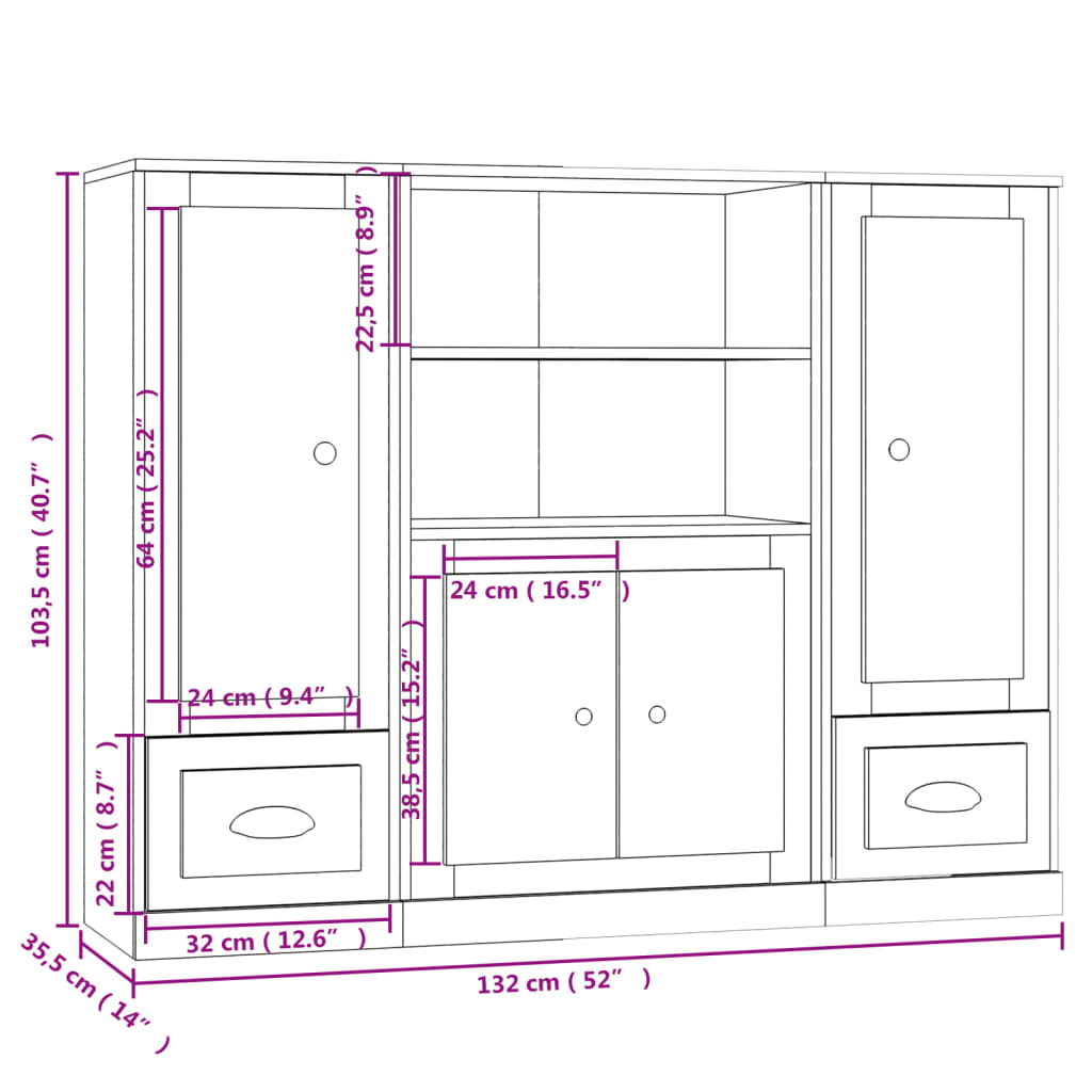 vidaXL Aparadores altos 3 piezas madera contrachapada blanco