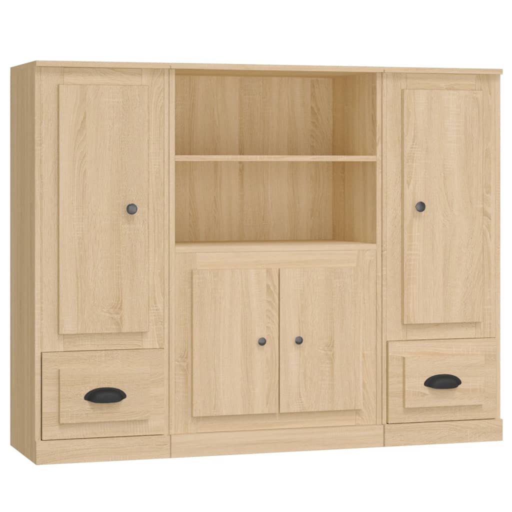 vidaXL Aparador alto 3 piezas madera contrachapada roble Sonoma