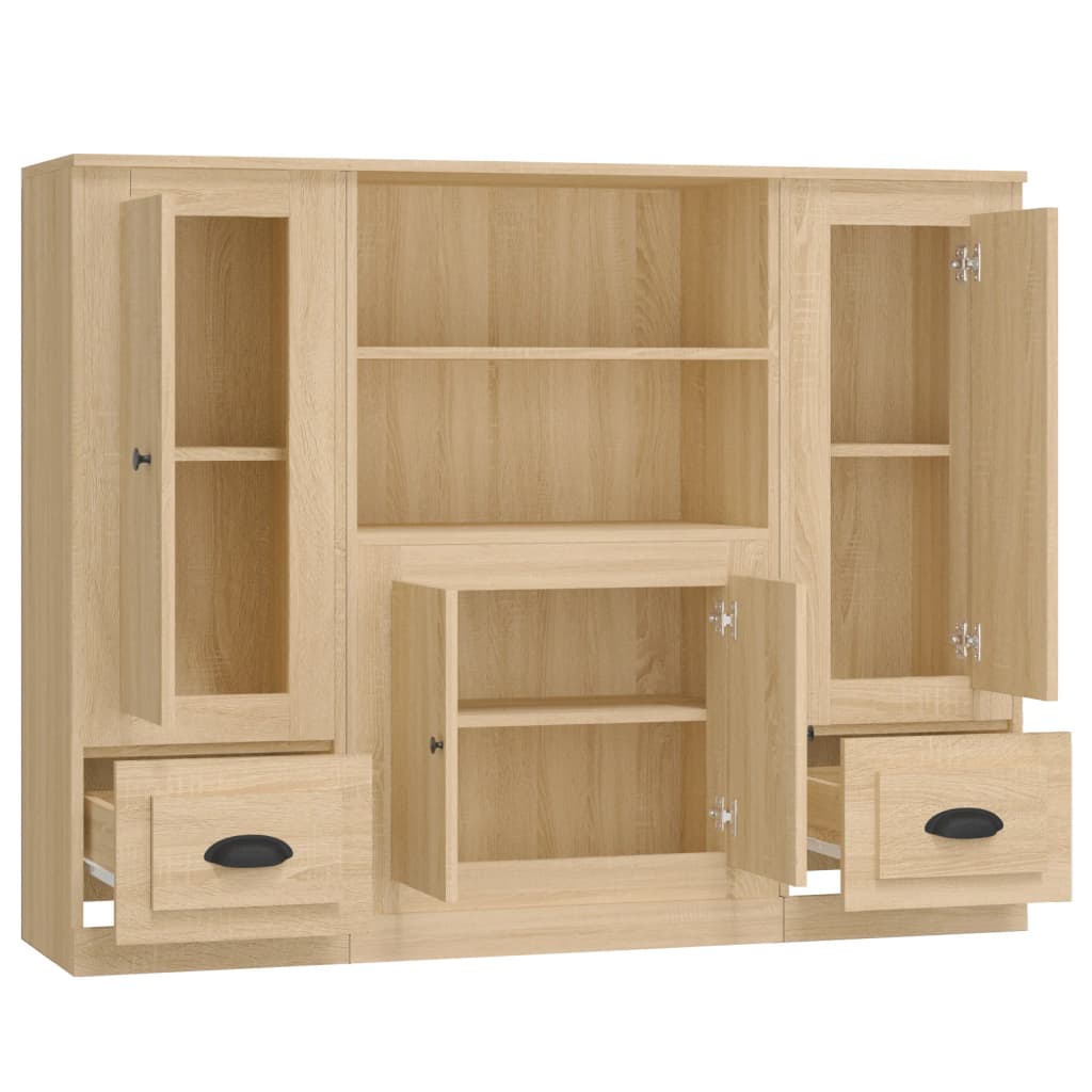 vidaXL Aparador alto 3 piezas madera contrachapada roble Sonoma