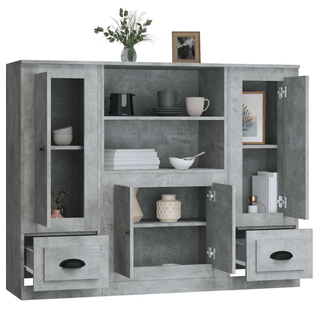 vidaXL Aparador alto 3 piezas madera contrachapada gris hormigón