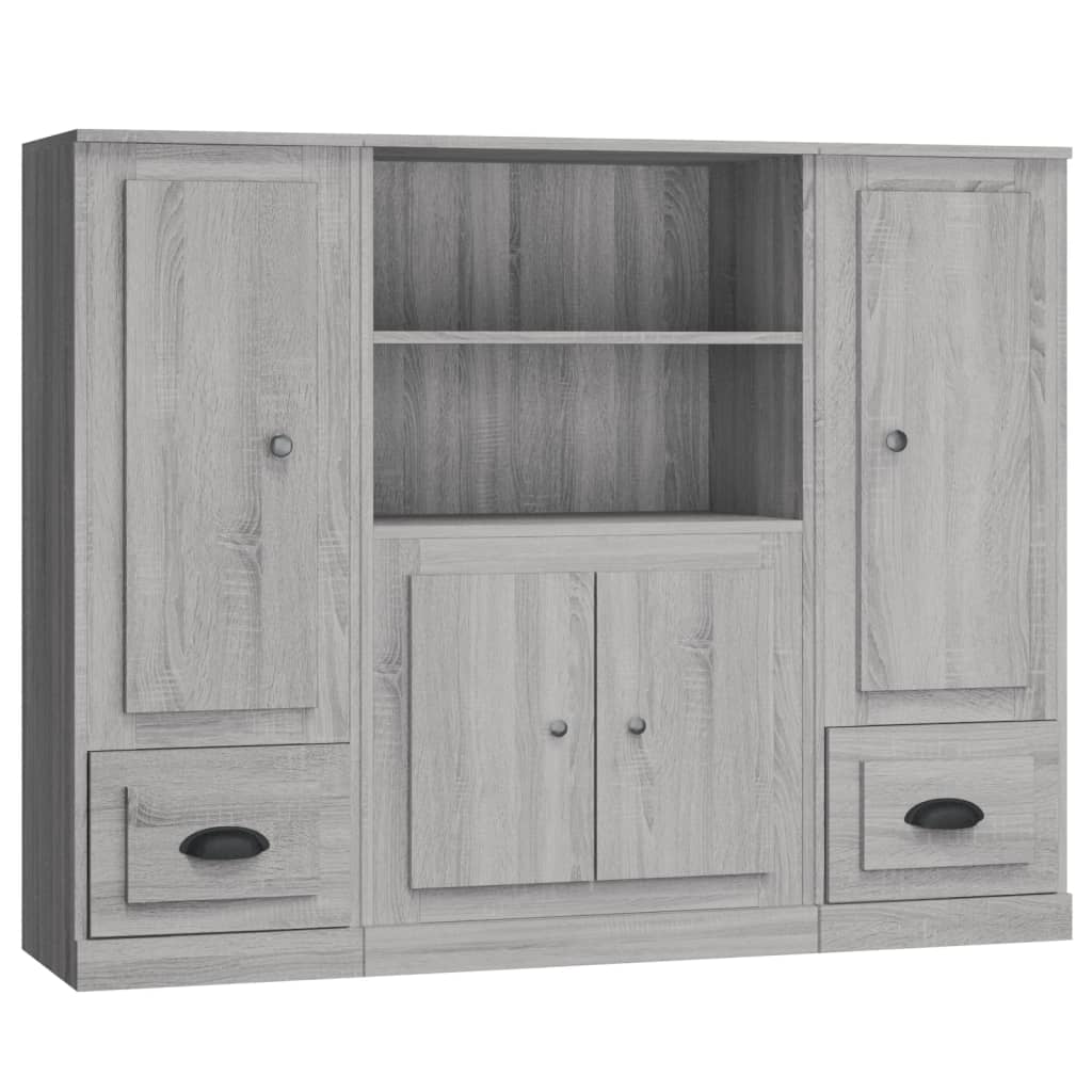 vidaXL Aparador alto 3 piezas madera contrachapada gris Sonoma