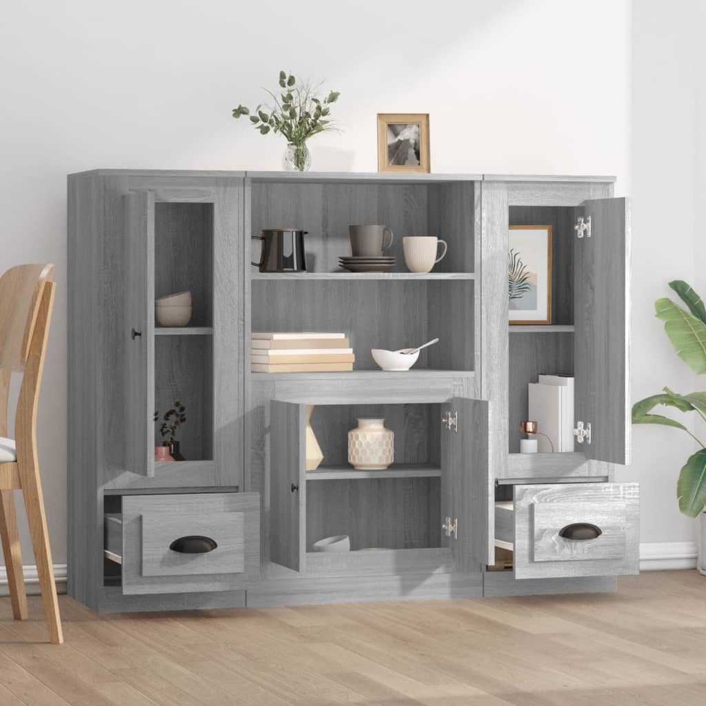 vidaXL Aparador alto 3 piezas madera contrachapada gris Sonoma