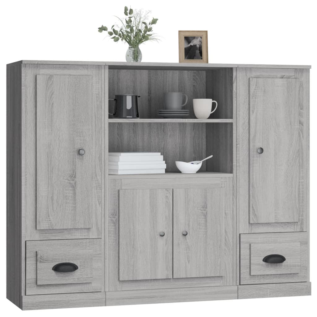 vidaXL Aparador alto 3 piezas madera contrachapada gris Sonoma