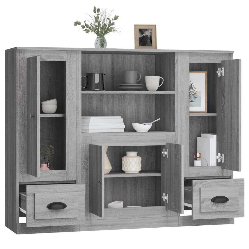 vidaXL Aparador alto 3 piezas madera contrachapada gris Sonoma