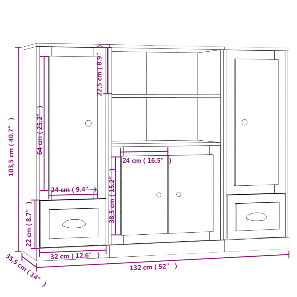 vidaXL Aparador alto 3 piezas madera contrachapada gris Sonoma