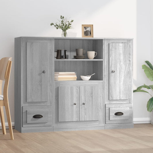 vidaXL Aparador alto 3 piezas madera contrachapada gris Sonoma