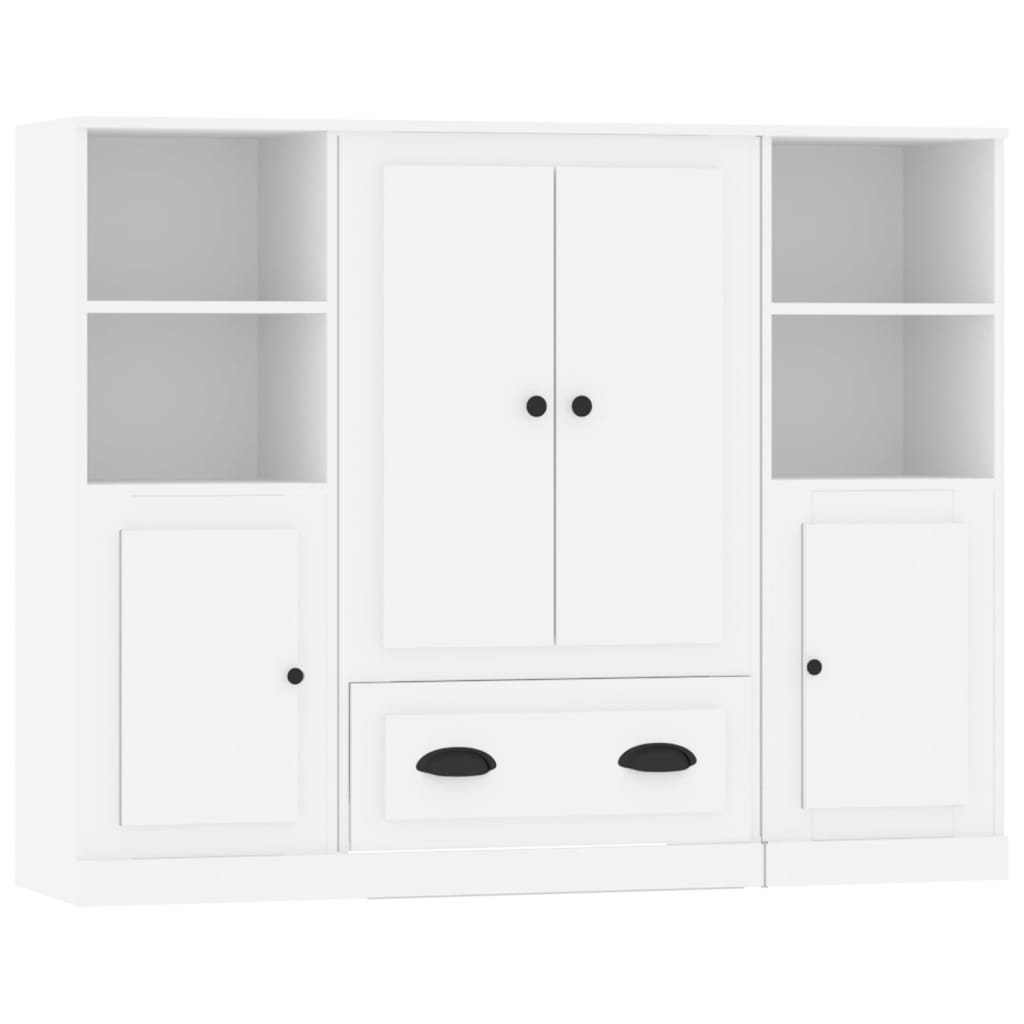 vidaXL Aparadores altos 3 piezas madera contrachapada blanco