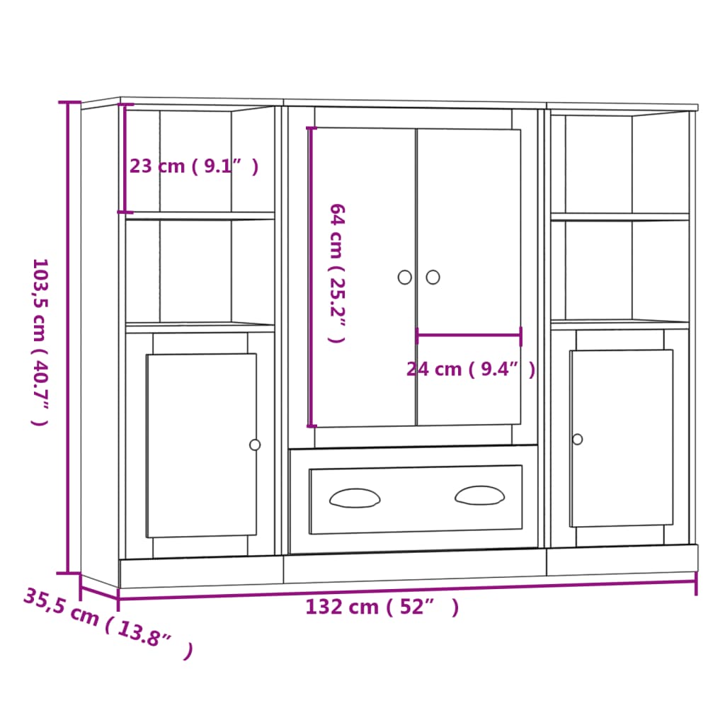 vidaXL Aparadores altos 3 piezas madera contrachapada blanco