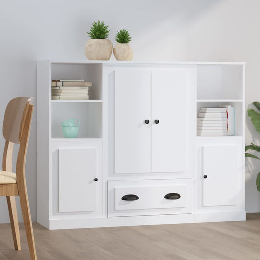 vidaXL Aparadores altos 3 piezas madera contrachapada blanco